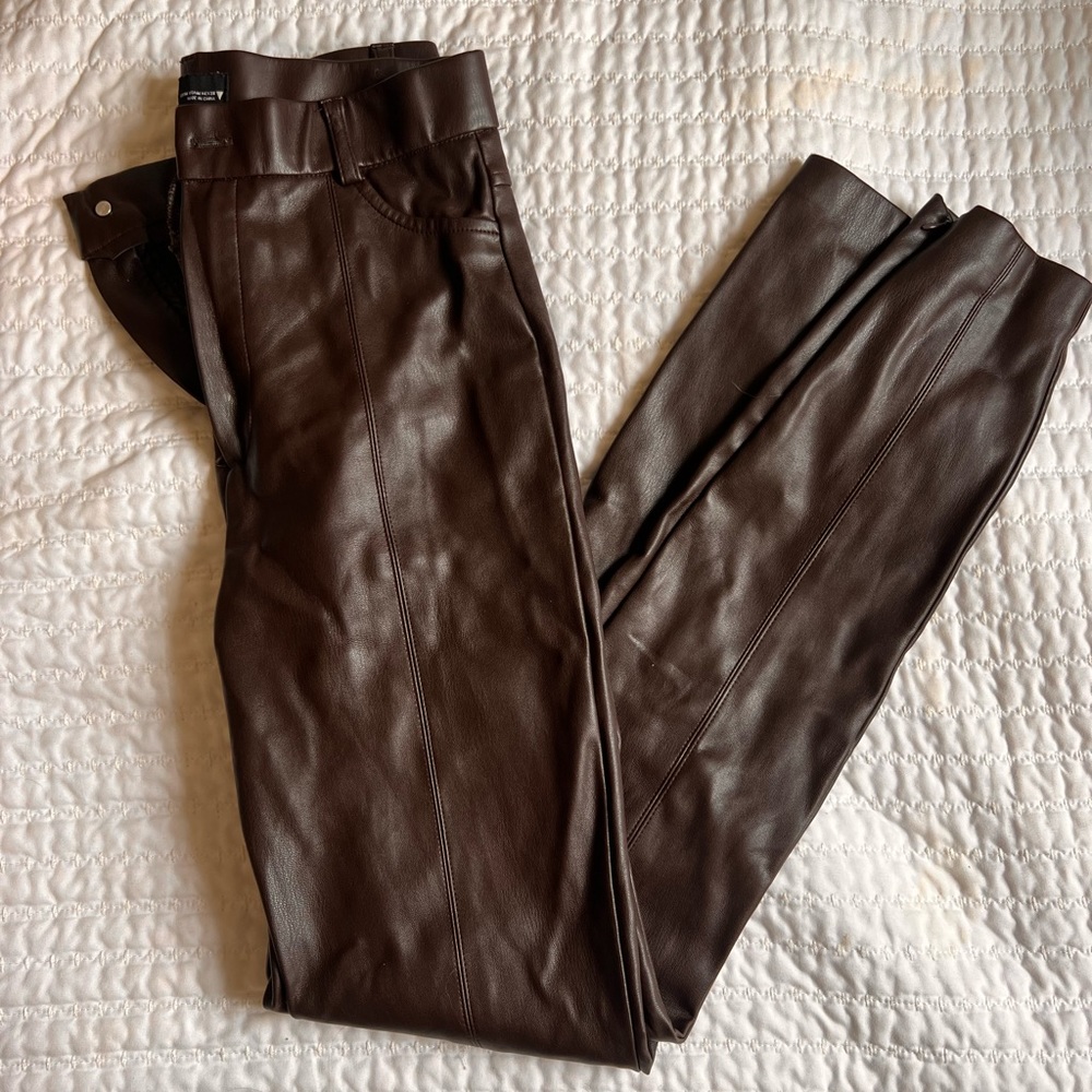Zara Straight leg faux leather brown  pants